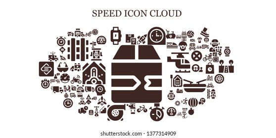 speed icon set. 93 filled speed icons.  Simple modern icons about  - Fast delivery, Delivery, Ice cream van, Wristwatch, Rocket, Clock, Bicycle, Helicopter, Turbo, Stopclock, Ambulance
