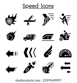 Speed icon set in glyph style