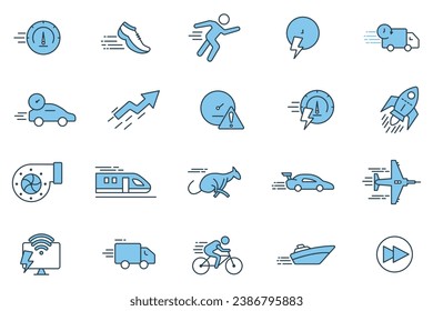 Speed icon set. icon related to speed. suitable for web site, app, user interfaces, printable etc. Flat line icon style. Simple vector design editable