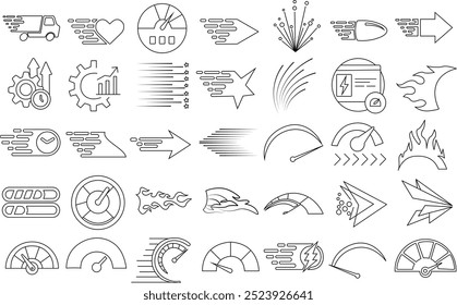 Speed icon set. Thin line art editable stroke.