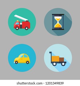 speed icon set. vector set about fire truck, transportation, car and hourglass icons set.