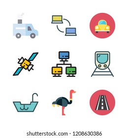 speed icon set. vector set about train, boat, road and networking icons set.