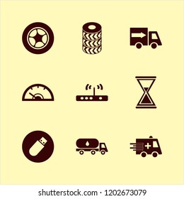 speed icon. speed vector icons set router, fast delivery truck, oil truck and car wheels