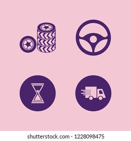 speed icon. speed vector icons set steering wheel, car wheels, fast delivery truck and hourglass