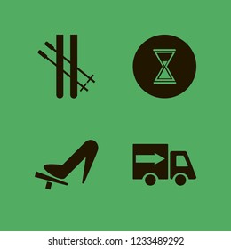 speed icon. speed vector icons set fast delivery truck, skiing, hourglass and woman shoe on the pedal