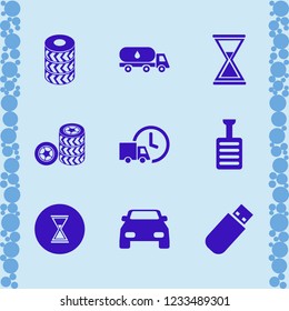 speed icon. speed vector icons set car wheels, fast delivery truck, car and oil truck