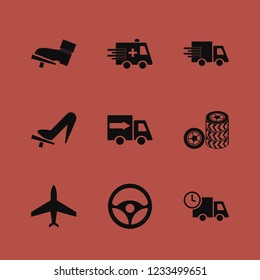speed icon. speed vector icons set car wheels, plane, woman shoe on the pedal and foot on the pedal