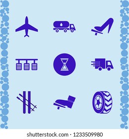 speed icon. speed vector icons set plane, car wheel, woman shoe on the pedal and foot on the pedal