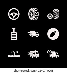 speed icon. speed vector icons set car wheels, fast delivery truck, pedal and flash driver