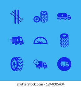 speed icon. speed vector icons set car wheel, fast delivery truck, speedometer and ambulance car