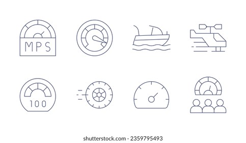 Speed icons. editable stroke. Containing speed, speed limit, speed boat, speedometer, helicopter, meter, wheel.
