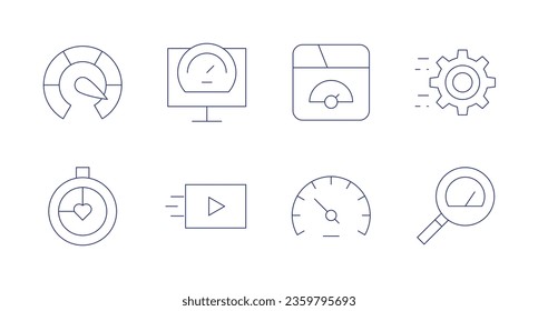 Speed icons. editable stroke. Containing speed, speed dating, speedometer, gear, magnifying glass, video.