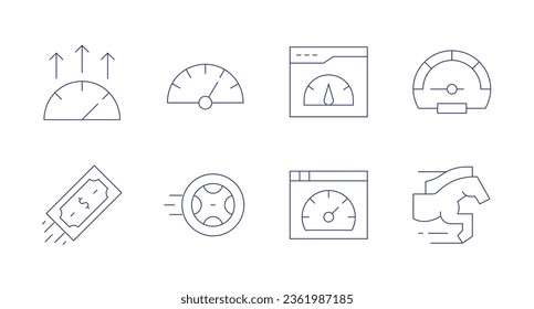 Speed icons. editable stroke. Containing high performance, money, speed, speed test, gas, horse, speedometer, tyre.