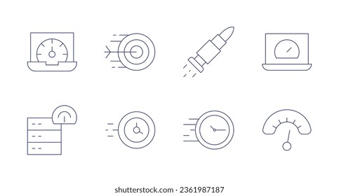Speed icons. editable stroke. Containing bullet, fast, performance, server, speedometer, arrow, clock.