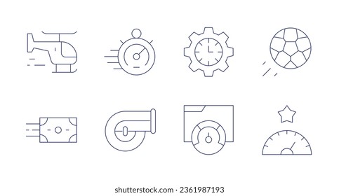 Speed icons. editable stroke. Containing helicopter, money transfer, speed, speed test, football, high speed, speedometer, turbo.