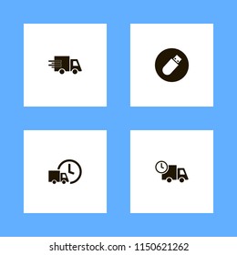 speed icons. fast delivery truck and flash driver vector icons set