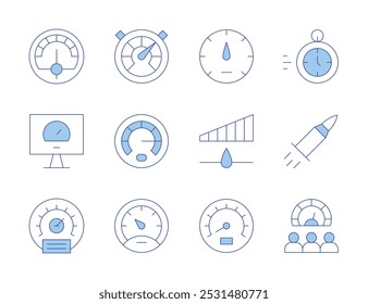 Speed icons. Line Duotone style, editable stroke. speedometer, speed, productivity, bullet, fast time, meter.