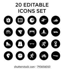 Speed Icons. Set Of 20 Editable Filled Speed Icons Such As Helicopter, Panther, Clock, Skating, Finish, Ice Skating, Rocket. Best Quality Speed Elements In Trendy Style.