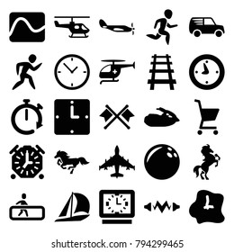 Speed icons. set of 25 editable filled speed icons such as bowling ball, sailboat, electricity, railway, medical helicopter, jet ski, crossed flags, helicopter, clock