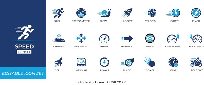 Speed Icons Set. Solid icon collection. Vector illustration.