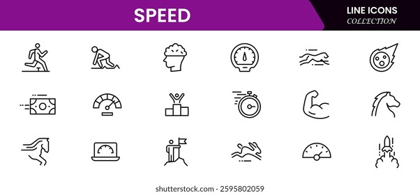 Speed icons set Vector illustration in modern thin line style of productivity-related icons: fast, strength, boost, and more pictograms and infographics for mobile apps.