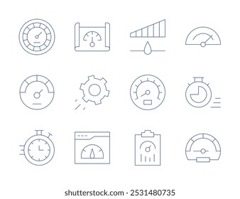 Speed icons. Thin Line style, editable stroke. performance, settings, speed, benchmarking, countdown, gas, speedometer, stopwatch, test.