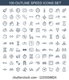 speed icons. Trendy 100 speed icons. Contain icons such as road, stopwatch, shopping cart, wall clock, rocket, delivery car, snowboard, bicycle. speed icon for web and mobile.