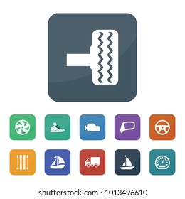 Speed icons. vector collection filled speed icons such as alloy wheel, steering wheel, tire, speedometer, gearbox, car mirror, truck, sneakers, ski, sailboat