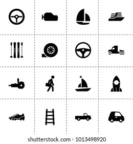 Speed icons. vector collection filled speed icons. includes symbols such as pickup, steering wheel, turbo, gearbox, truck, grinder, stairs. use for web, mobile and ui design.
