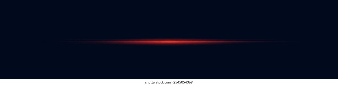 Speed ​​vector illustration, road. Red laser beams isolated on black background.Red lens flash. Horizontal rays glowing in the dark. Abstract light effect line.
