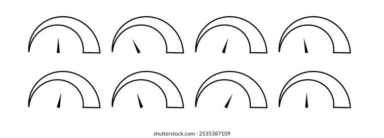  Speed indicator flat icon set . Editable stroke line icons. Speedometer flat icon design set eps 10.