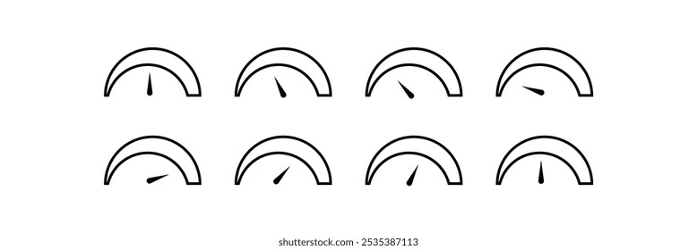  Speed indicator flat icon set . Editable stroke line icons. Speedometer flat icon design set eps 10.