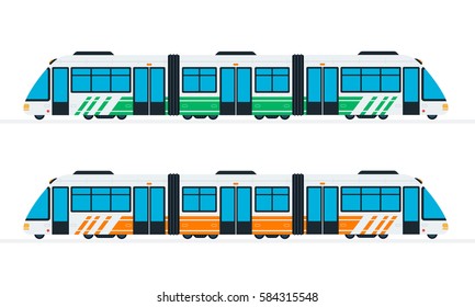 Speed intercity train in green and orange color