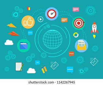 den Internetzugang zu beschleunigen. Schneller Austausch elektronischer Informationen. Konzept. Stockvektorgrafik.