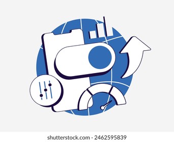 Speed Up The Internet Connection. Manage advanced network settings on mobile phone. Website performance optimization. Web browser with speedometer indicator, user experience score isolated vector icon