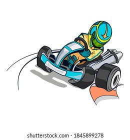 Speed Karting Rennen. Cartoon, Vektorgrafik, Logo oder Emblem-Vorlage.