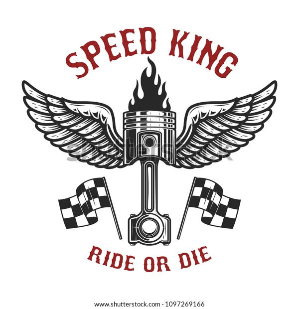 Speed king. Car piston with\
wings. Design element for poster, card, banner, flyer. Vector\
image