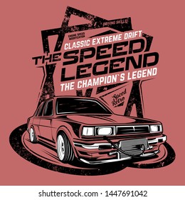 the speed legend, illustration of a classic drift car