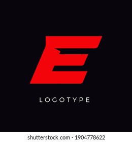 Speed letter E. Red race monogram logo. Italic bold racing style vector latin character. Letter for branding. Typeset design.