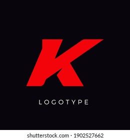 Speed letter K. Red race monogram logo. Italic bold racing style vector latin character. Letter for branding. Typeset design.