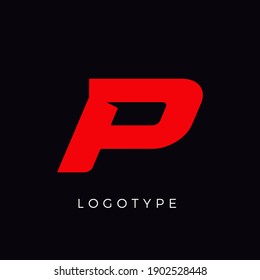 Speed letter P. Red race monogram logo. Italic bold racing style vector latin character. Letter for branding. Typeset design.