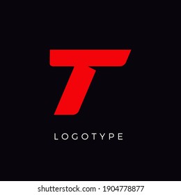 Speed letter T. Red race monogram logo. Italic bold racing style vector latin character. Letter for branding. Typeset design.