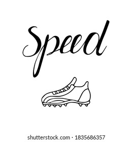 Speed lettering football doodle poster. Hand drawn card. Stock vector illustration.