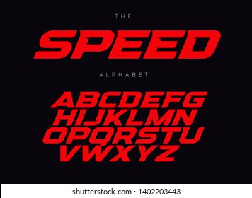 Набор букв скорости. Красный гоночный шрифт. Курсив жирный гоночный стиль вектор латинский алфавит. Шрифты для мероприятия, промо, логотипа, баннера, монограммы и плаката. Дизайн набора текста.