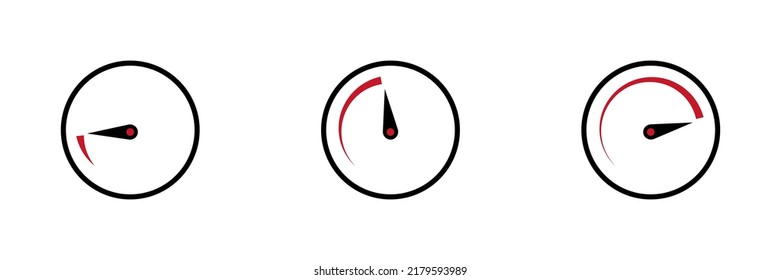 Speed Level Indicator. Circle With Arrow And Scale. Barometer Level In Black And Red. Minimum, Average And Maximum Speed. Download And Upload Speed. Vector Illustration.