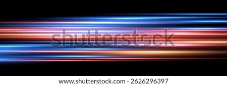 Speed light background. Color neon spark rays on black. Futuristic shiny pattern with bright red and blue flares on dark. Modern technology vector illustration.