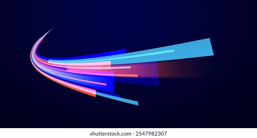 Speed of light concept background. Abstract background rotational border lines. Neon stripes in the form of drill, turns and swirl. 