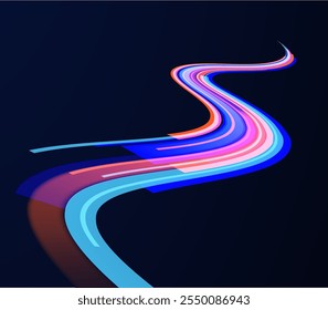 Speed of light concept background. Abstract background rotational border lines. Neon stripes in the form of drill, turns and swirl. 