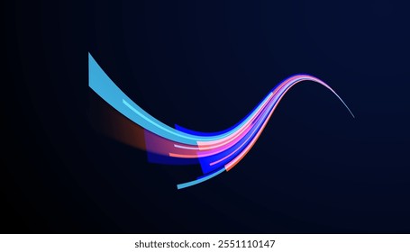 Geschwindigkeit des Lichtkonzepts Hintergrund. Abstrakte rotierende Rahmenlinien im Hintergrund. Neonstreifen in Form von Bohrer, Wendungen und Drall. 