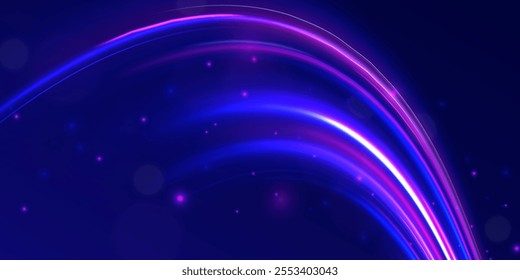 Speed of light concept background. Abstract background rotational border lines, png, effect, wave,neon,line. Neon stripes in the form of drill, turns and swirl. 